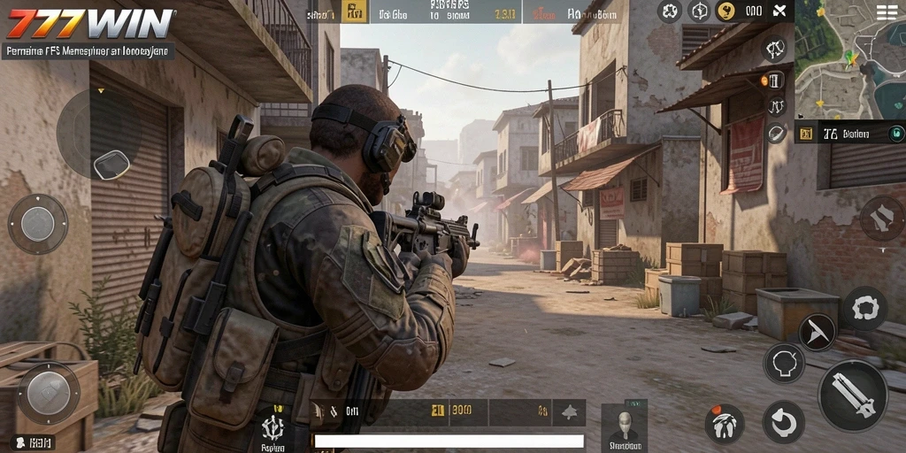 Screenshot utama menunjukkan gameplay seru dalam pertempuran FPS.