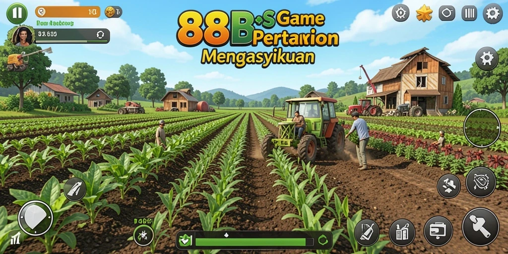 Tampilan screenshot utama 88BOS yang menampilkan gameplay pertanian yang menarik.