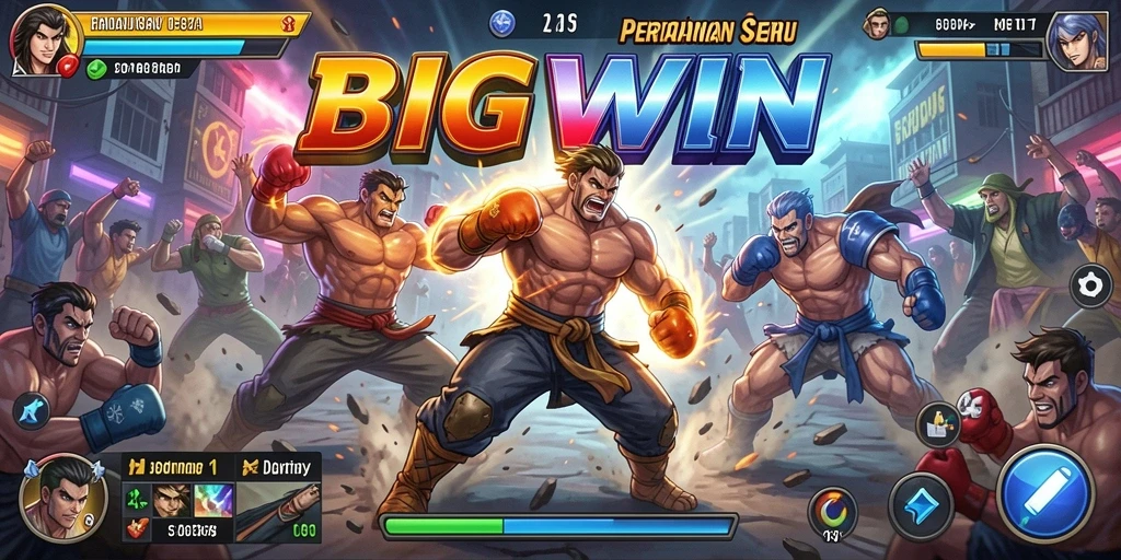 Tampilan gameplay BIGWIN dengan aksi pertarungan yang mendebarkan.