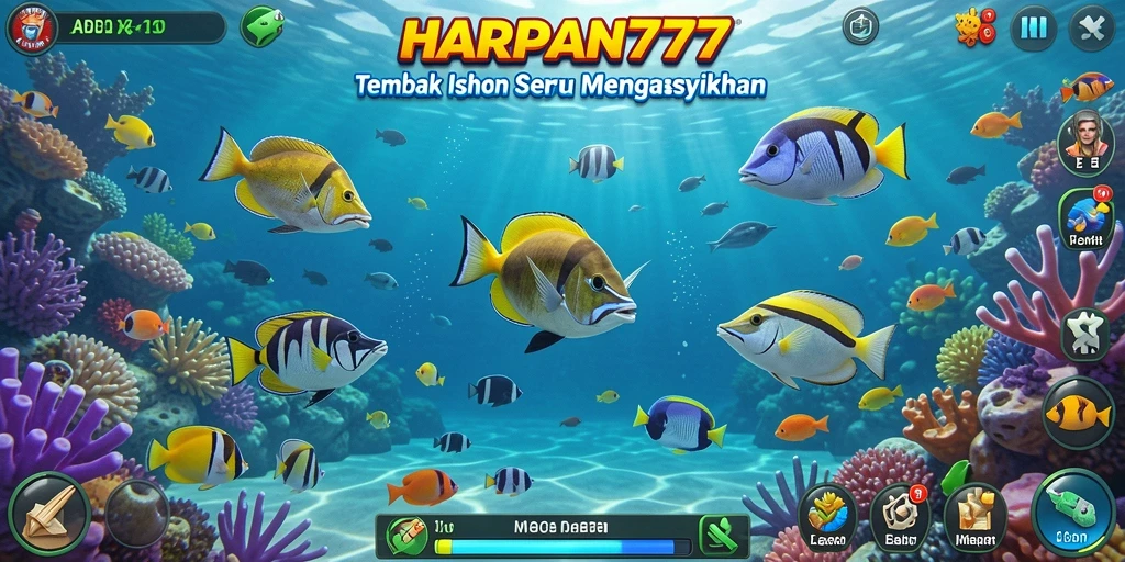 Tangkapan layar gameplay menarik dari HARAPAN777 dengan efek tembak ikan.