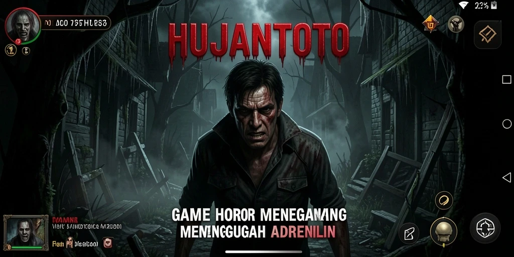 Screenshot gameplay HUJANTOTO menampilkan momen menegangkan saat menyelesaikan teka-teki horor.