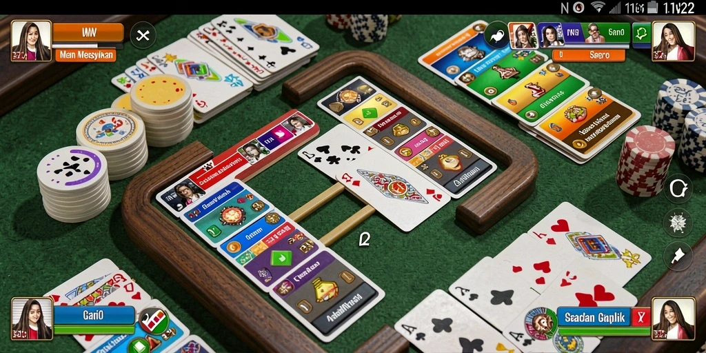 Screenshot IN22 menampilkan pemain yang sedang bermain Gaple dengan antusias dan grafik yang menarik.