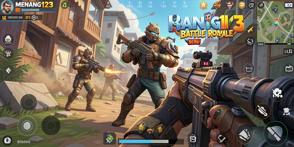 Tampilan gameplay seru MENANG123 dalam pertempuran Battle Royale.