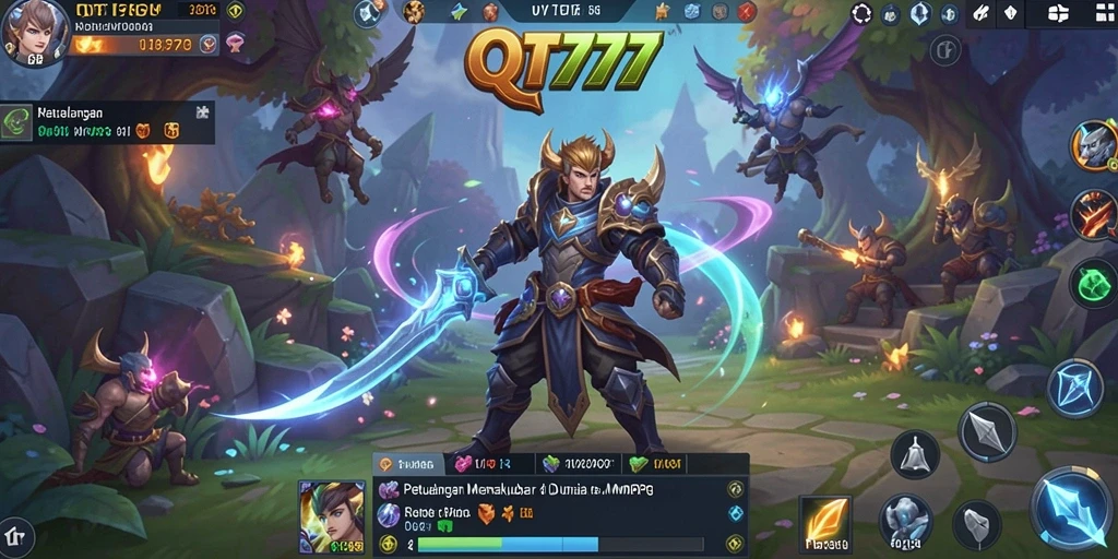 Tampilan gameplay mendebarkan dari QT777, menunjukkan aksi pertarungan yang seru.