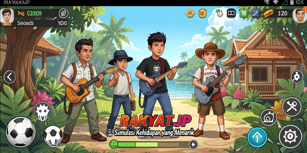 Screenshot RAKYATJP menampilkan gameplay simulasi kehidupan yang dinamis.