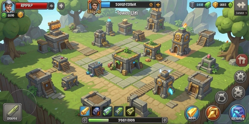 Gameplay RPRPRP menampilkan menara yang siap menghancurkan musuh.