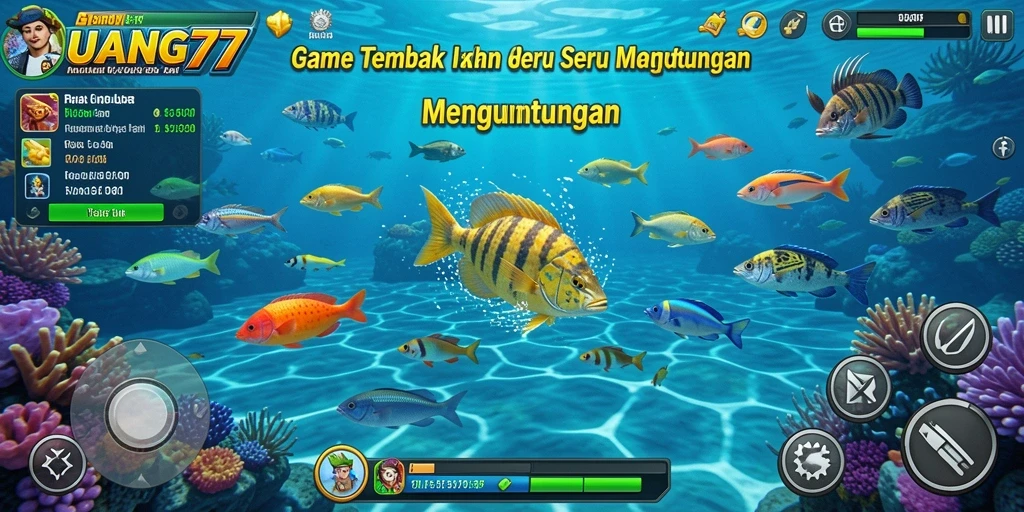 Tampilan gameplay UANG77 yang menarik saat menembak ikan.